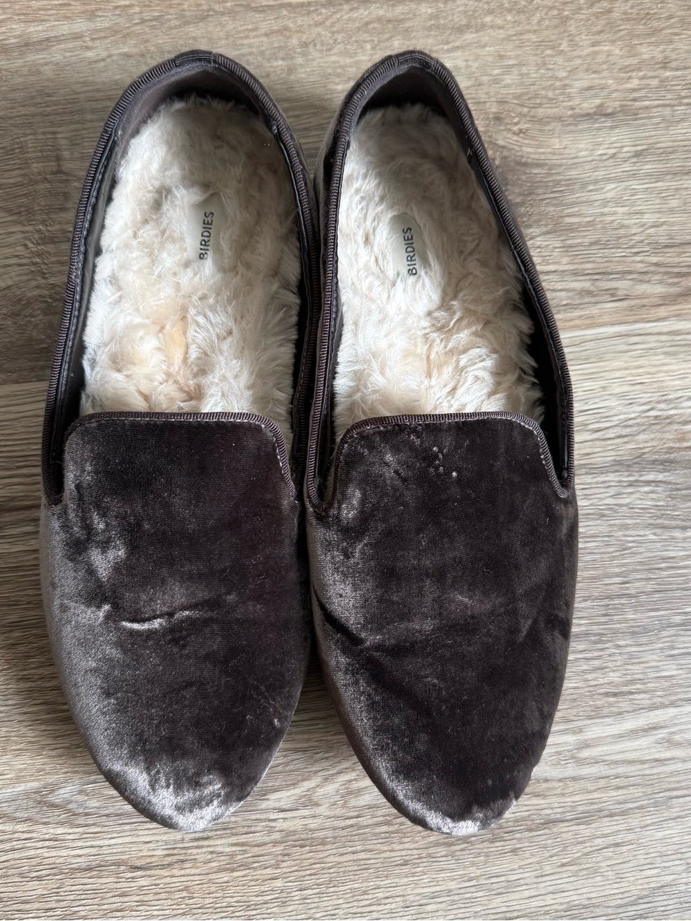 Birdies Womens Velvet Plush-Lined Loafers - Dark Brown